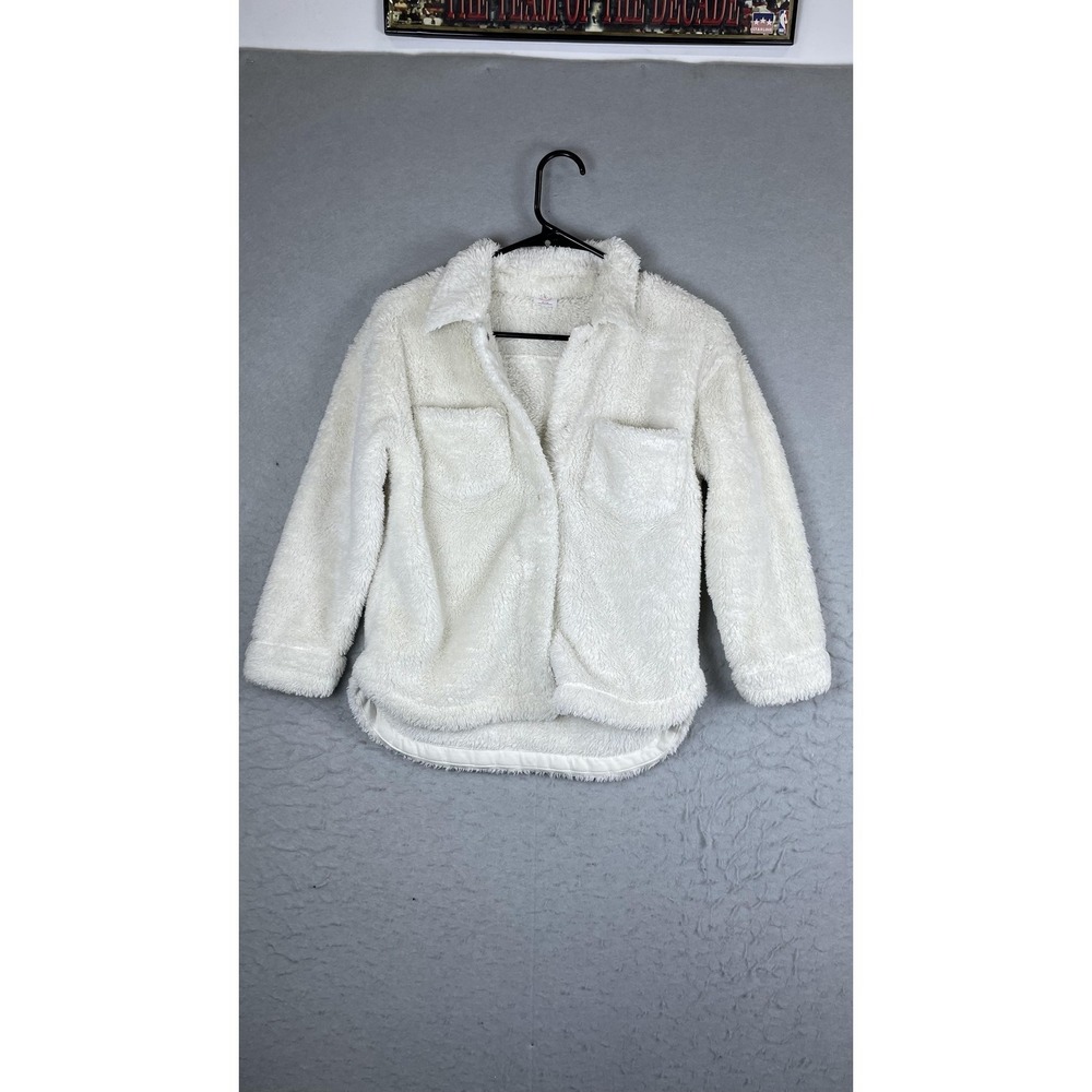 Wonder Nation Jacket Youth Medium 7-8 White Fleece Shirt Shacket‎ Pockets